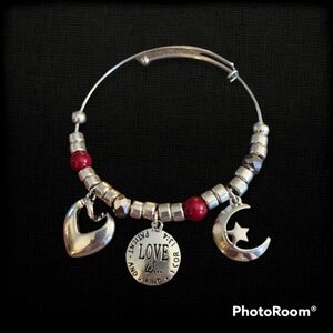 STAINLESS Steel Beaded Charm Christian Corinthians 13.4 Bangle Bracelet